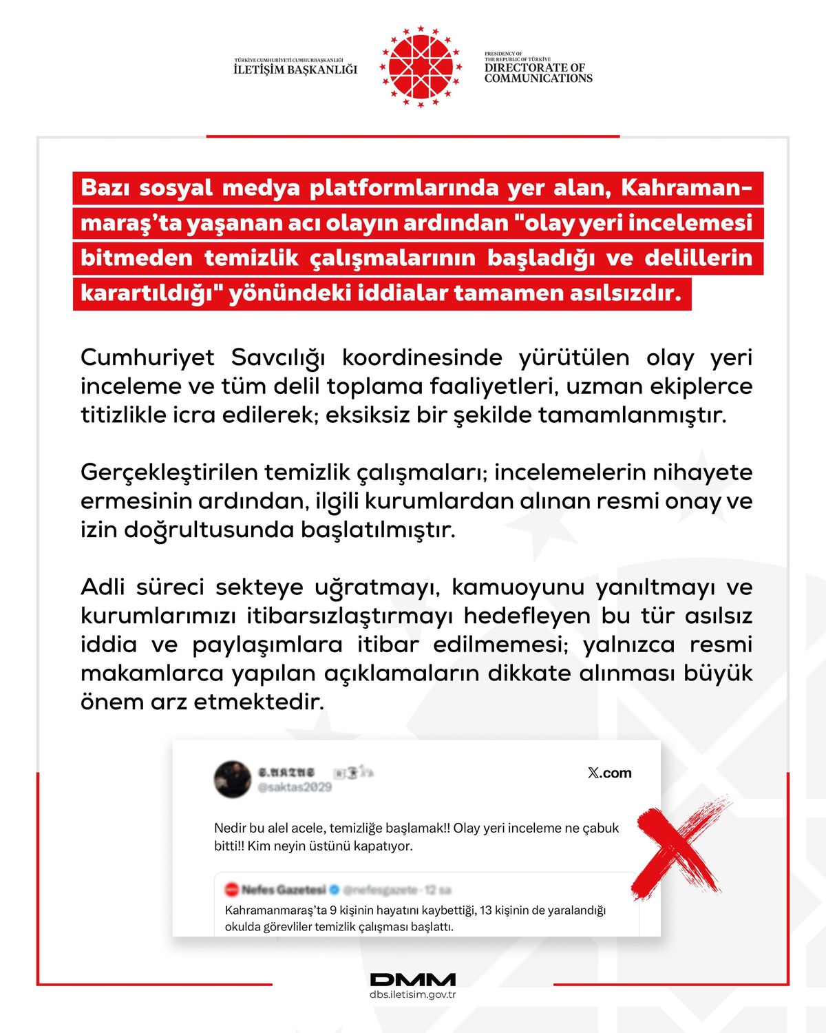 DMM’den Yalanlamaya İlişkin Açıklama